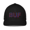 Blue and Red BUF Buffalo Airport Code Closed Back Trucker Hat