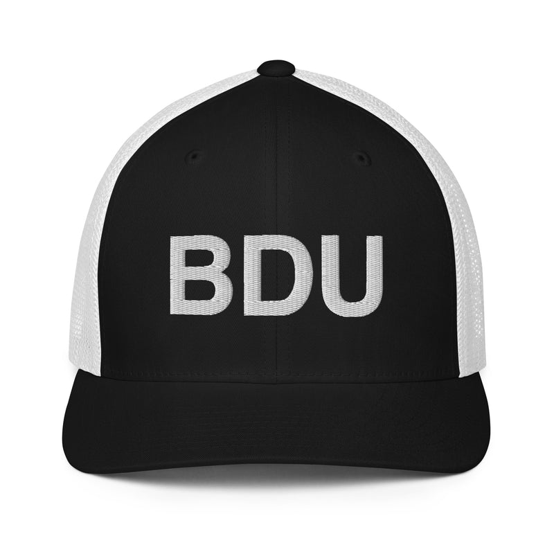 BDU Boulder Airport Code Closed Back Trucker Hat