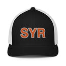 Orange and White SYR Syracuse Airport Code Closed Back Trucker Hat