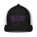 Blue and Red BUF Buffalo Airport Code Closed Back Trucker Hat