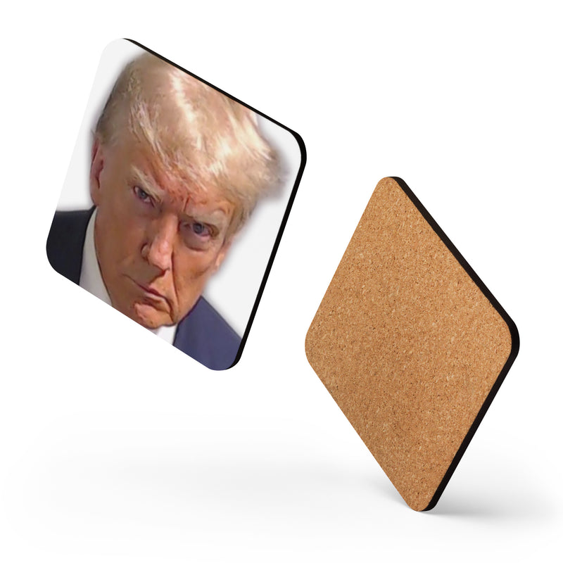 Donald Trump Mug Shot Cork-Back Coaster.