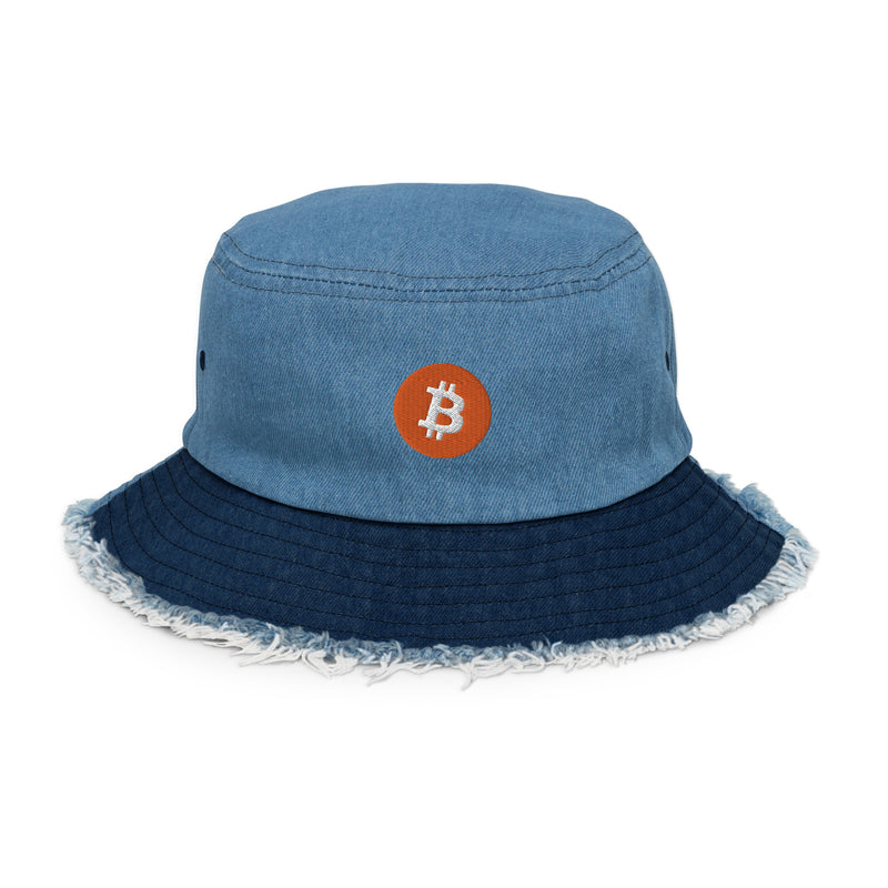 Bitcoin Logo Distressed Denim Bucket Hat