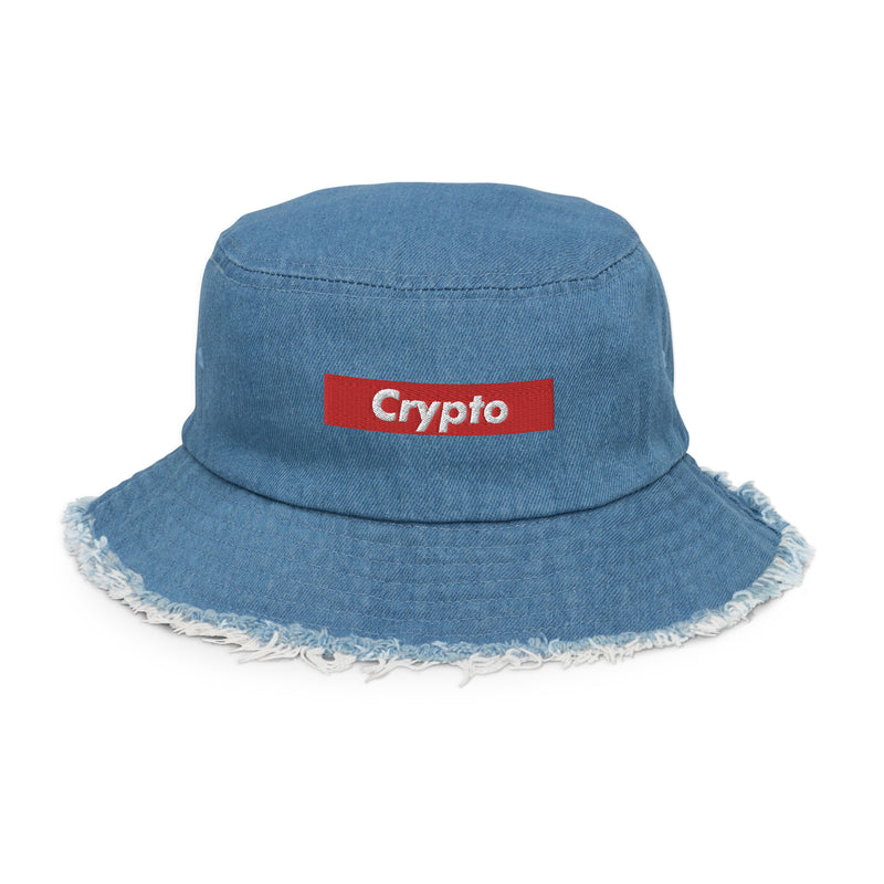 Crypto Box Logo Distressed Denim Bucket Hat