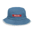 Stonks Box Logo Distressed Denim Bucket Hat