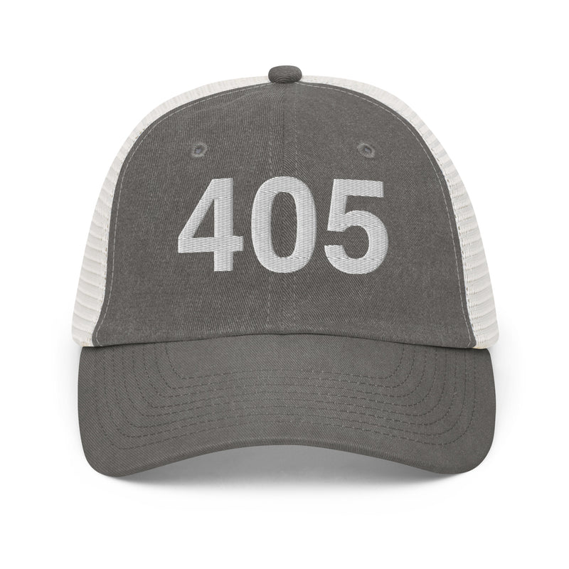 405 Oklahoma Area Code Faded Trucker Hat