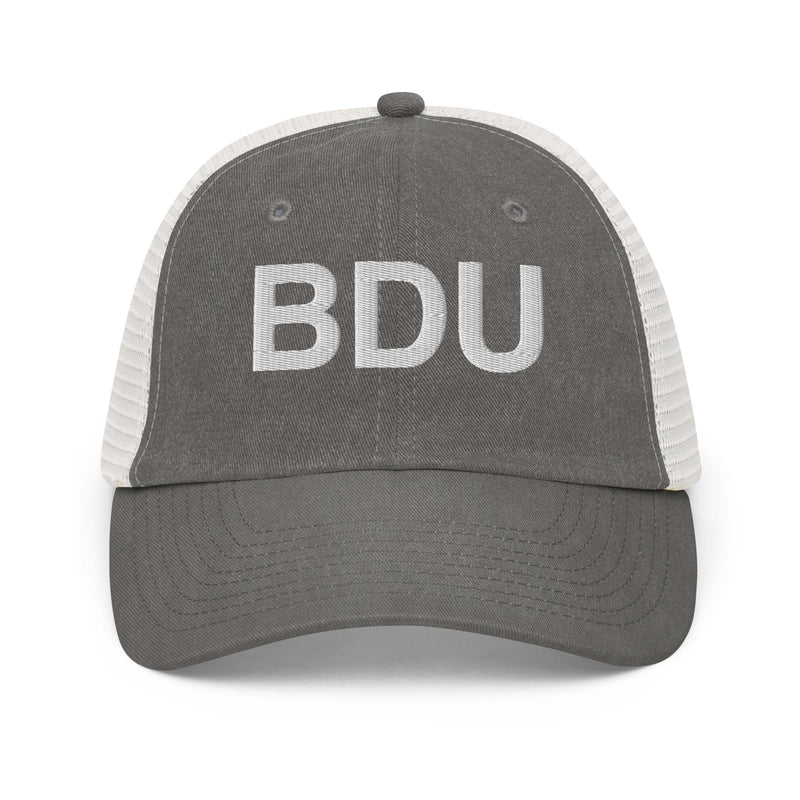 BDU Boulder Airport Code Faded Trucker Hat