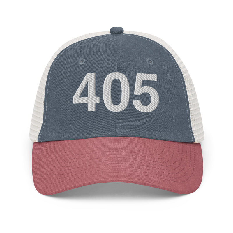 405 Oklahoma Area Code Faded Trucker Hat