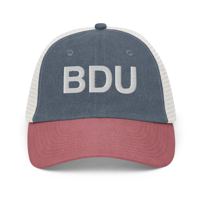 BDU Boulder Airport Code Faded Trucker Hat