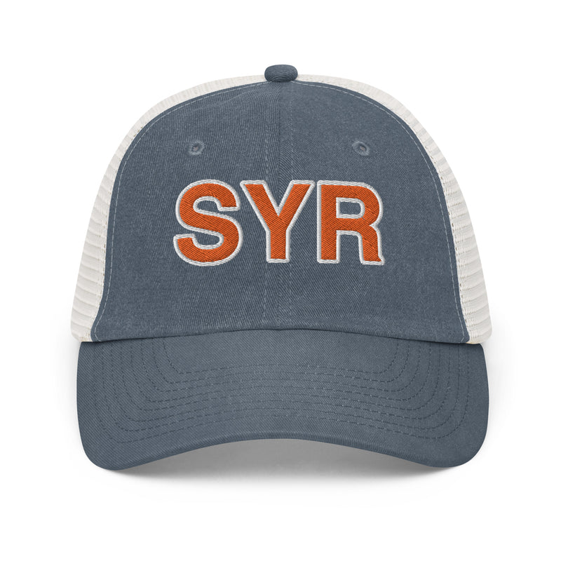 Orange and White SYR Syracuse Airport Code Faded Trucker Hat