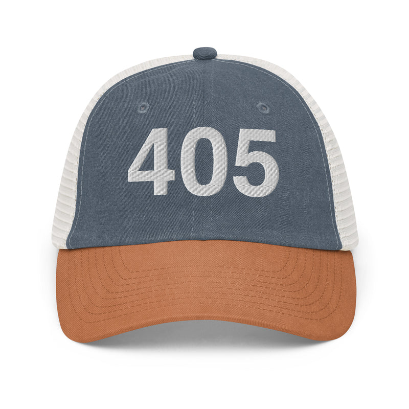 405 Oklahoma Area Code Faded Trucker Hat