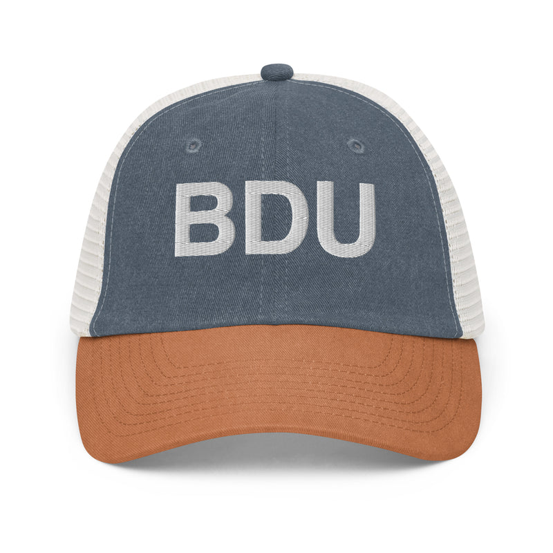 BDU Boulder Airport Code Faded Trucker Hat