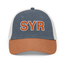 Orange and White SYR Syracuse Airport Code Faded Trucker Hat