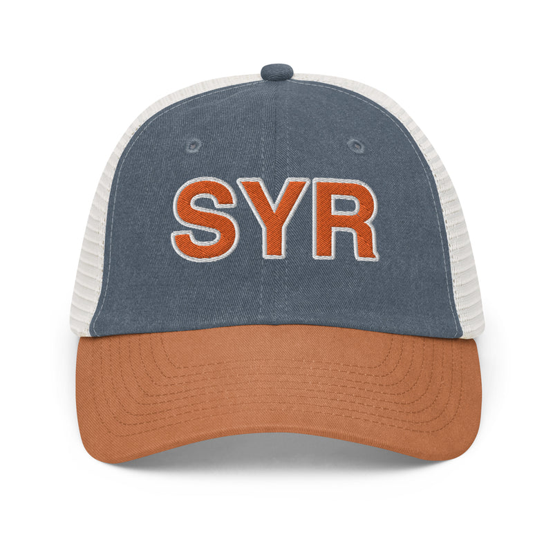 Orange and White SYR Syracuse Airport Code Faded Trucker Hat