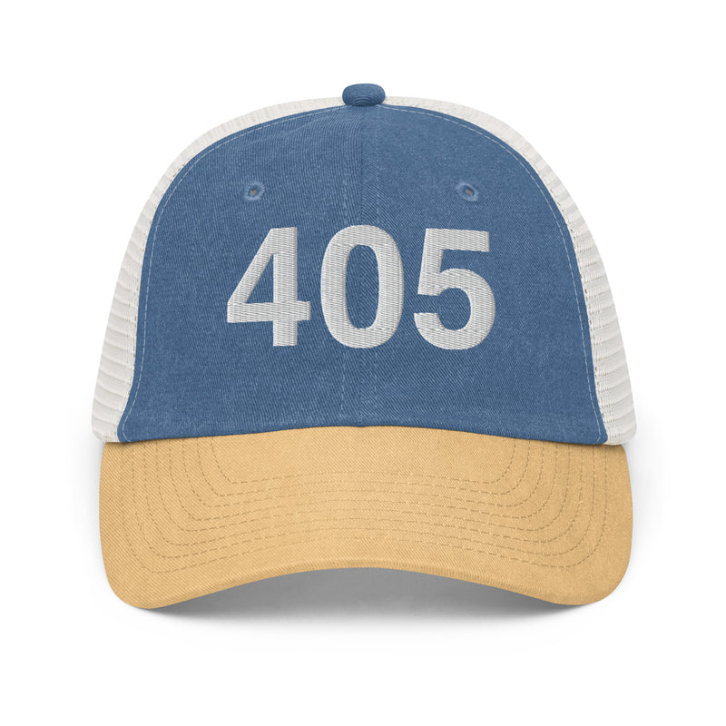 405 Oklahoma Area Code Faded Trucker Hat