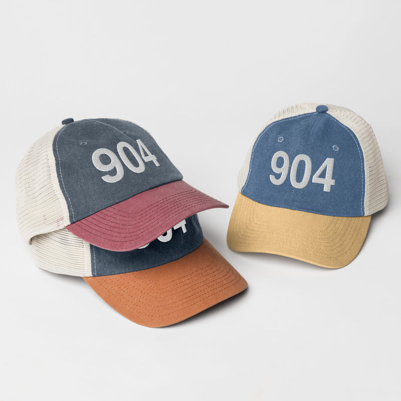 904 Jacksonville Area Code  Faded Trucker Hat