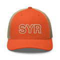 Orange and White SYR Syracuse Airport Code Trucker Hat
