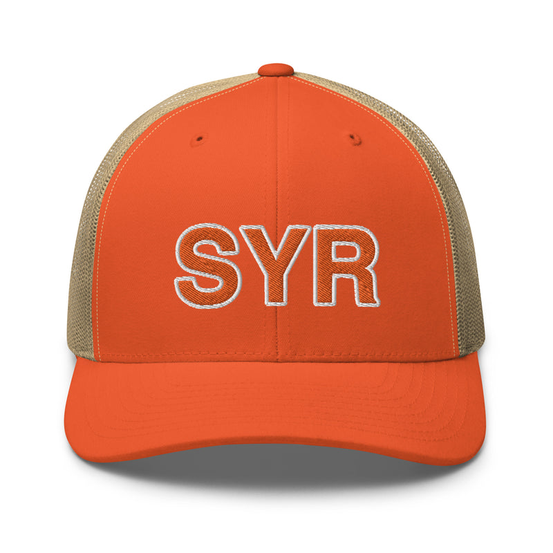 Orange and White SYR Syracuse Airport Code Trucker Hat