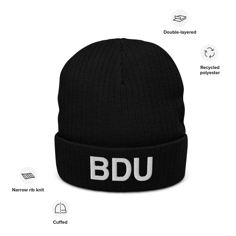 BDU Boulder Airport Code Recycled Polyester Cuffed Beanie