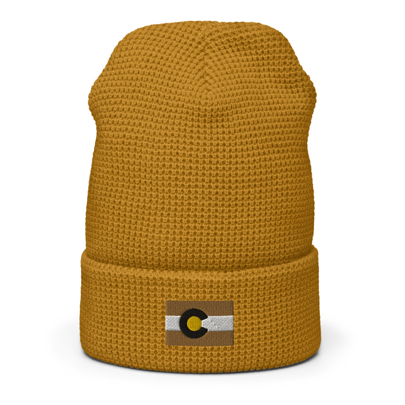 Black & Gold Boulder Colorado Waffle Beanie