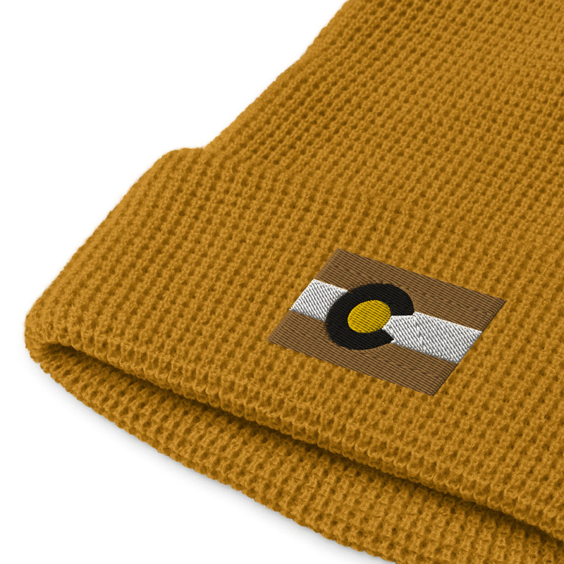 Black & Gold Boulder Colorado Waffle Beanie