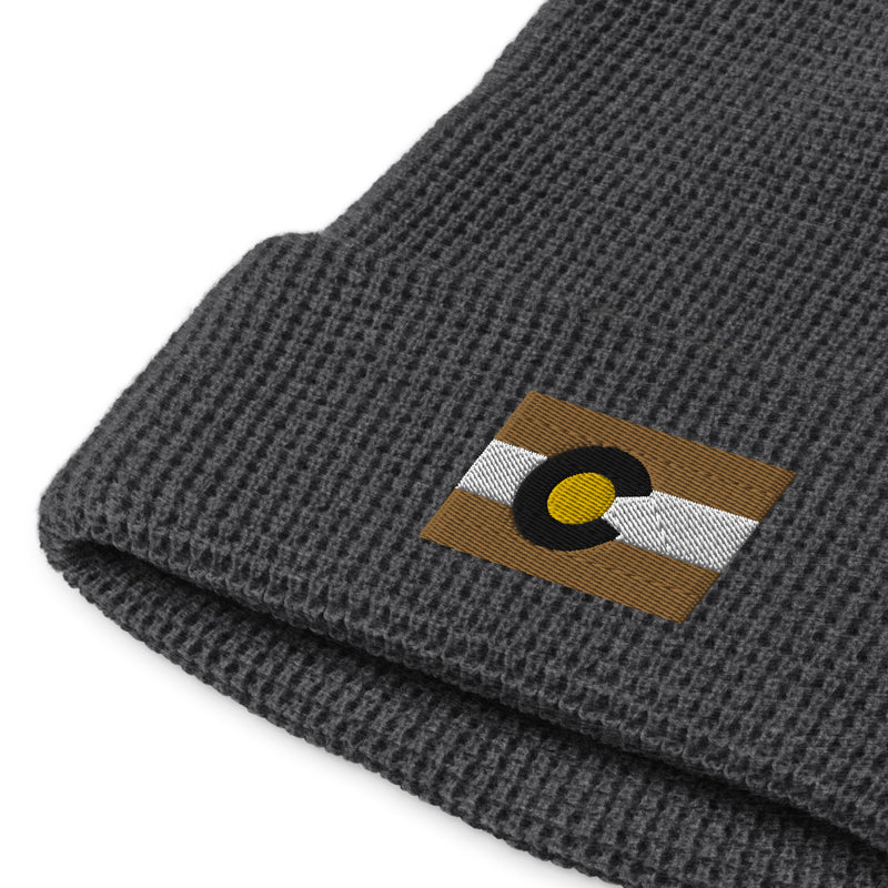 Black & Gold Boulder Colorado Waffle Beanie