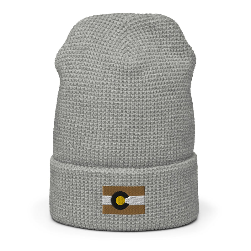 Black & Gold Boulder Colorado Waffle Beanie