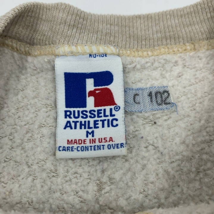 Vintage Cream Russell Athletic Blank Sweater Made in USA Size M