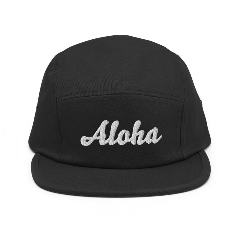 Cursive Aloha Five Panel Camper Hat