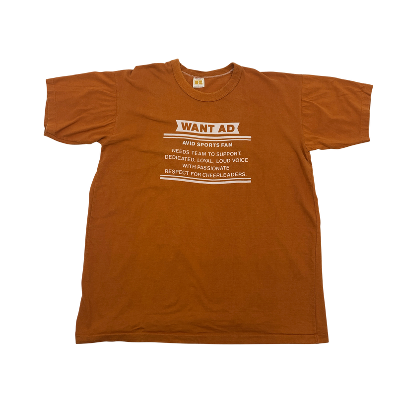 70s Burnt Orange Sports Fan T-shirt Size L