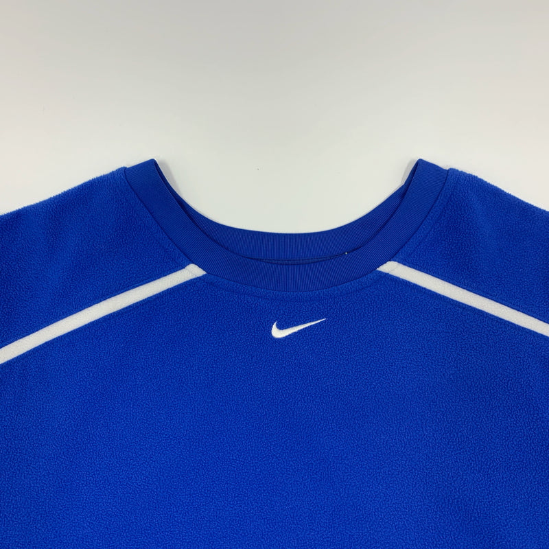 Blue Nike Fuzzy Fleece Center Swoosh Sweater Size XL