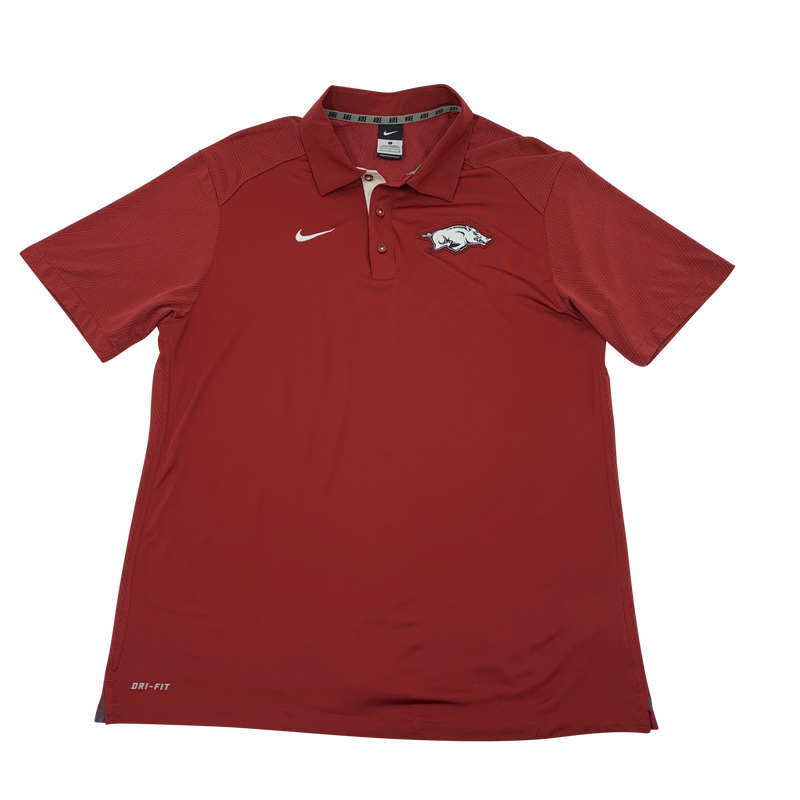 Solid Red Nike Dri-Fit Arkansas Razorbacks Polo size L