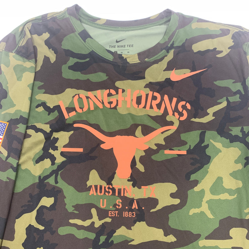 Long Sleeve Camo Nike Texas Longhorns USA Flag T-shirt Size XL