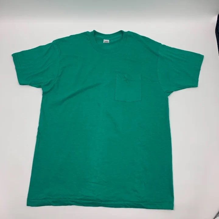 Vintage BVD Teal Single Stitch Pocket T-shirt Made in USA Size 2XL