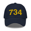 Blue and Gold 734 Ann Arbor MI Area Code Dad hat