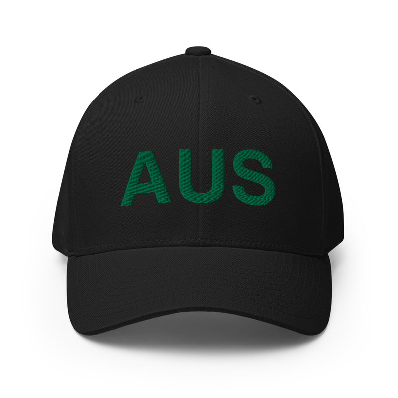 Black and Green AUS Austin Airport Code Closed Back Hat