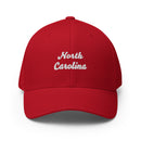 Cursive North Carolina Closed Back Hat