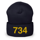 Blue and Gold 734 Ann Arbor MI Area Code Cuffed Beanie
