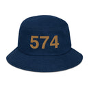 Navy & Gold 574 South Bend Area Code Denim Bucket Hat