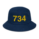 Blue and Gold 734 Ann Arbor MI Area Code Denim Bucket Hat