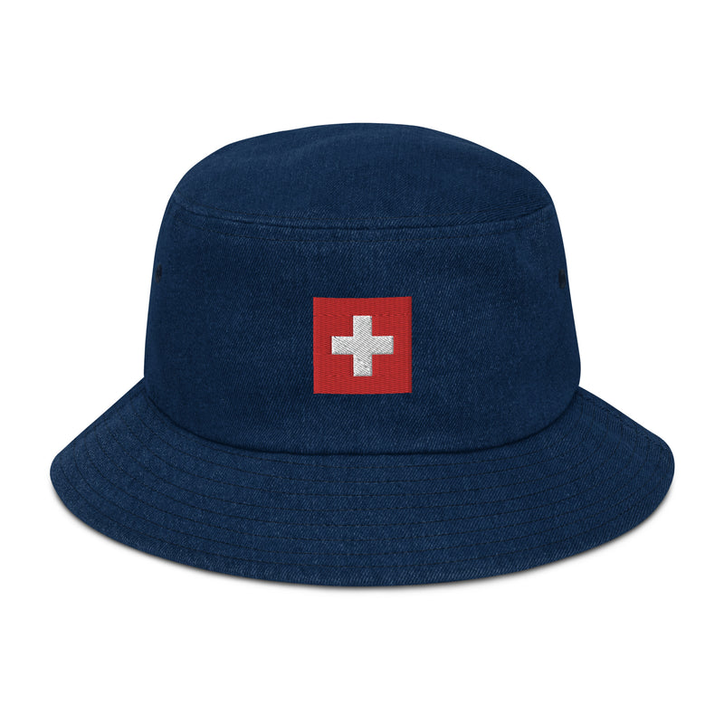 Switzerland Flag Denim Bucket Hat