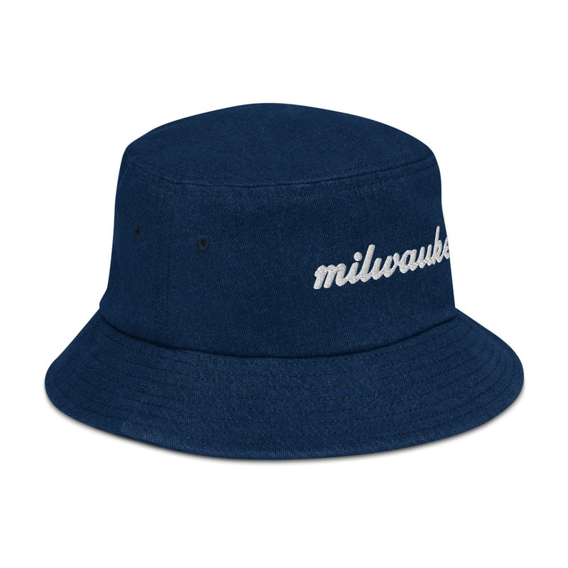 Cursive Milwaukee Denim Bucket Hat