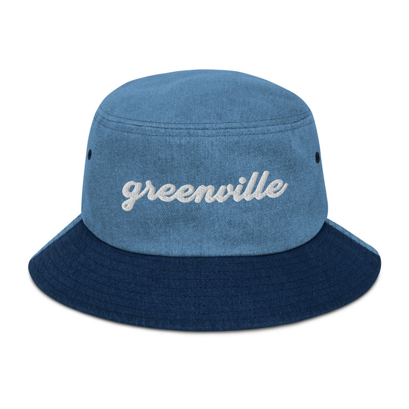 Cursive Greenville SC Denim Bucket Hat