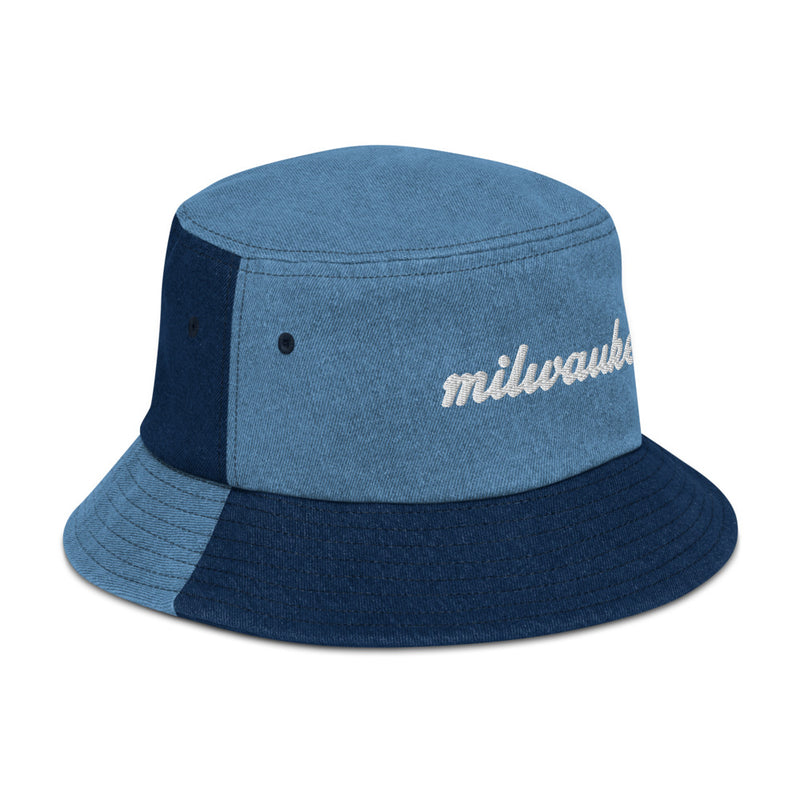 Cursive Milwaukee Denim Bucket Hat