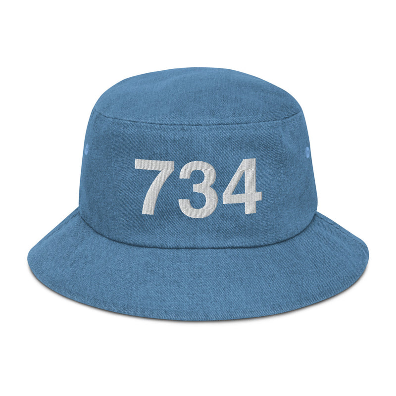 734 Ann Arbor Mi Area Code Denim Bucket Hat