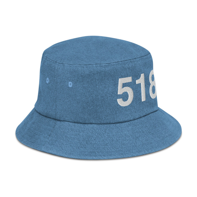 518 Upstate NY Area Code Denim Bucket Hat