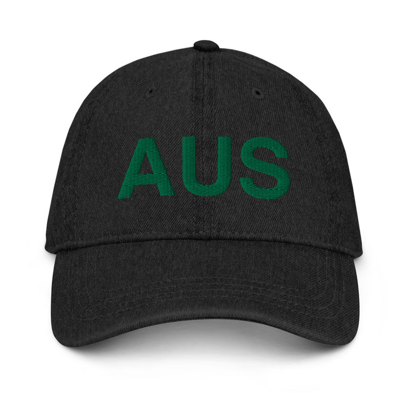 Black and Green AUS Austin Airport Code Denim Dad Hat