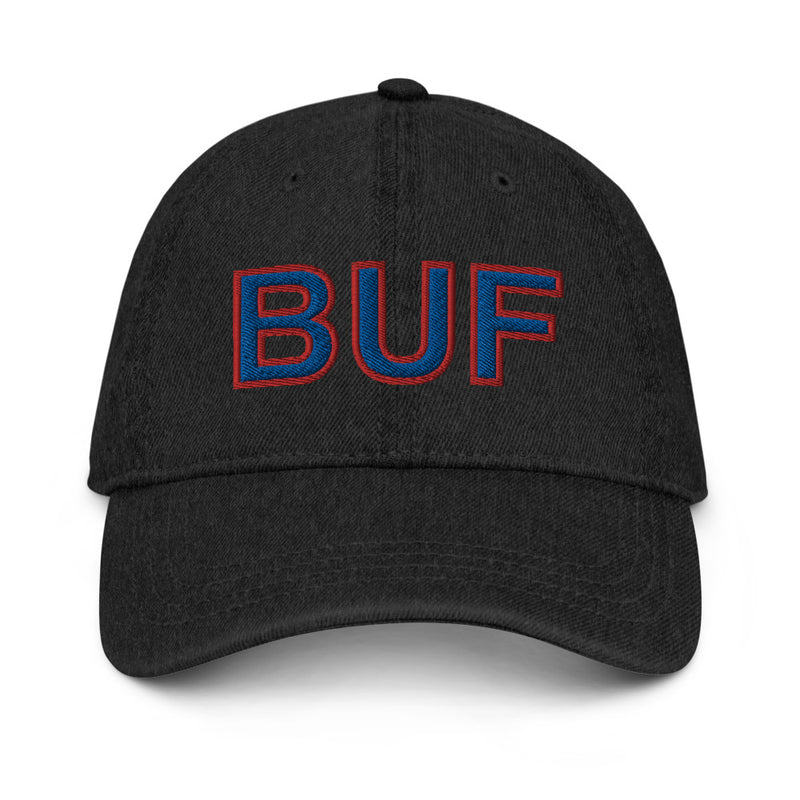 Blue and Red BUF Buffalo Airport Code Denim Dad Hat