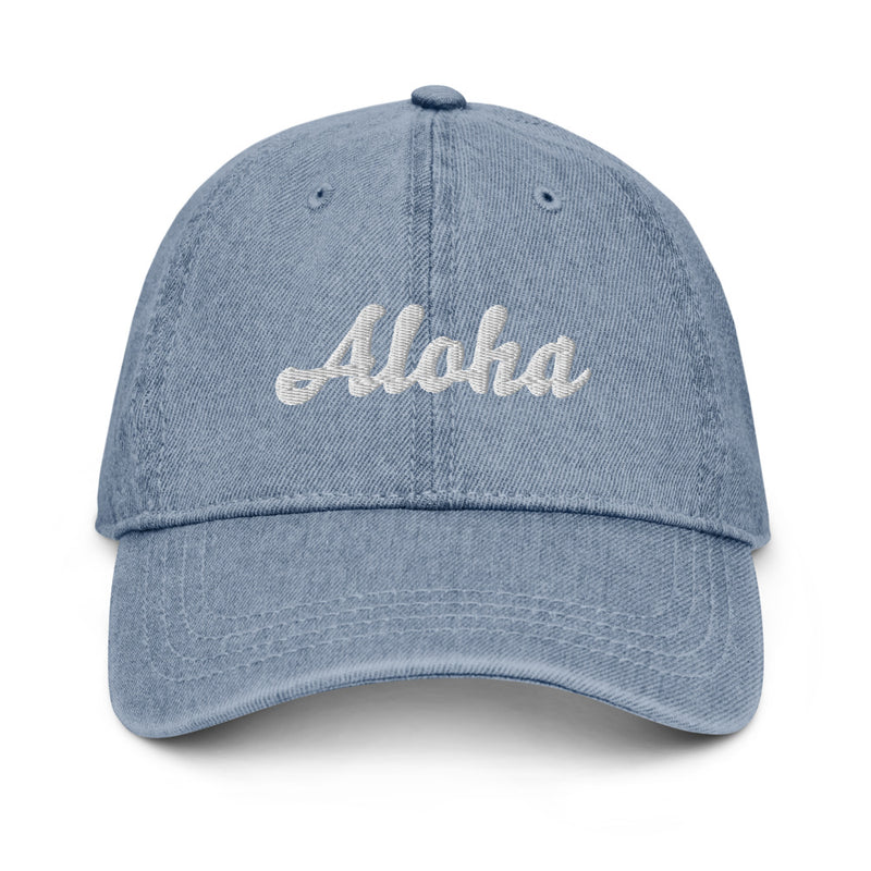 Cursive Aloha Denim Dad Hat