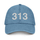 313 Detroit MI Area Code Denim Dad Hat