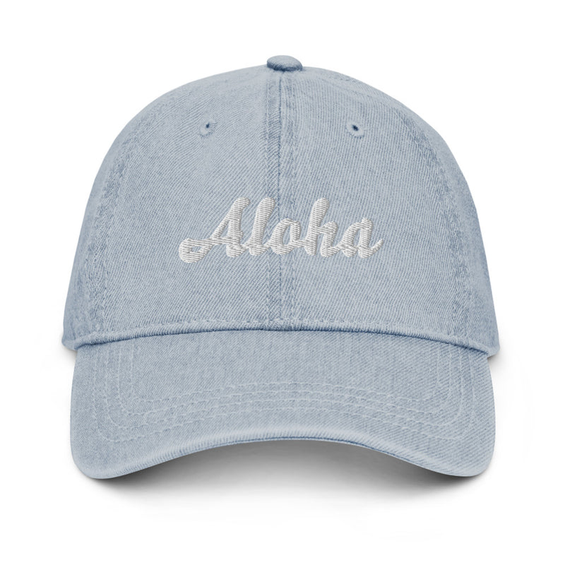 Cursive Aloha Denim Dad Hat